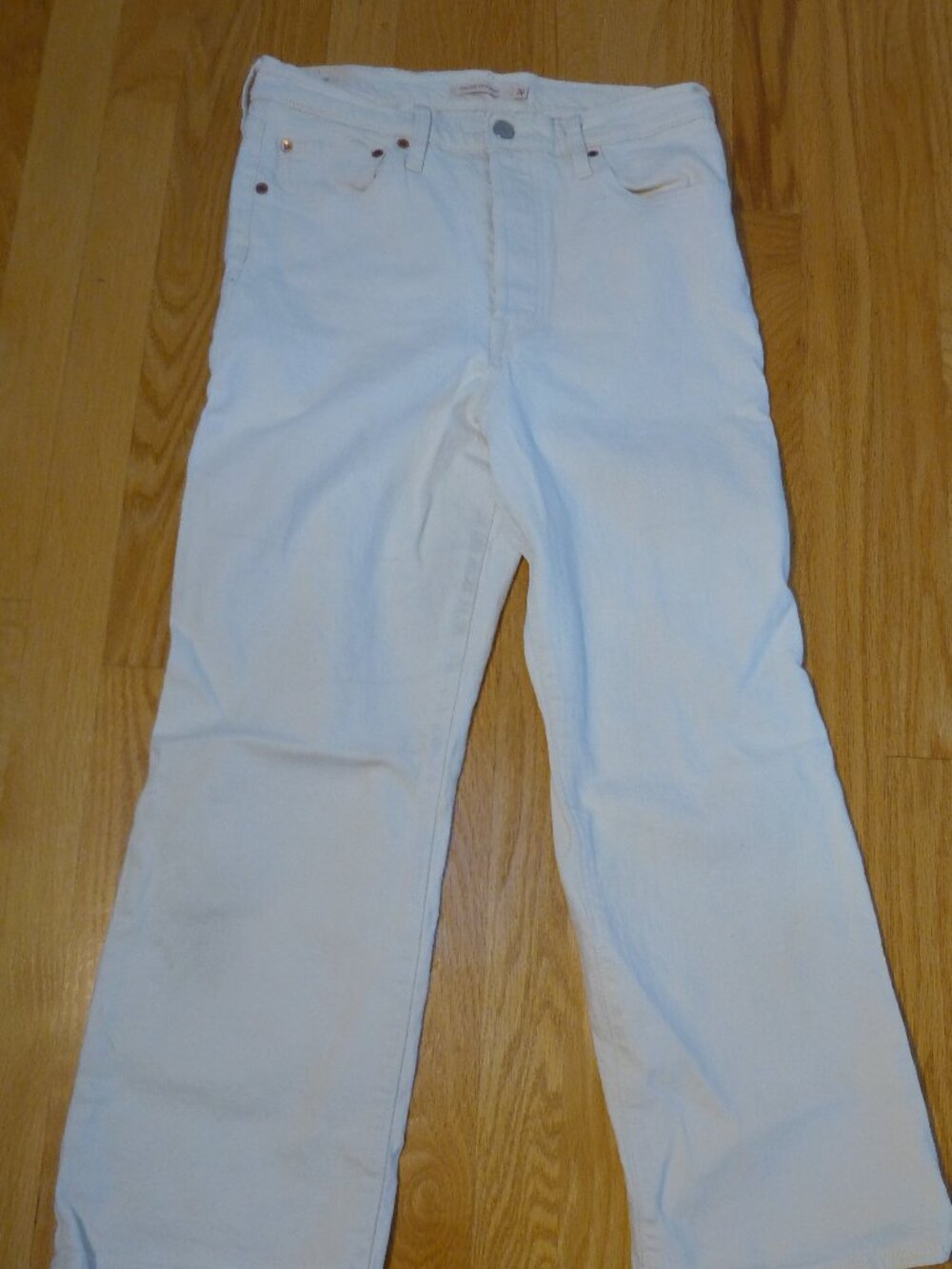 Levi's Premium Ribcage Crop Boot Cream Denim Button Fly Jeans Women’s Size 30